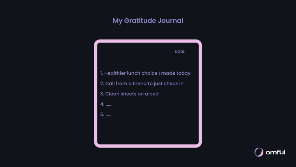 Gratitude journal example on a black background